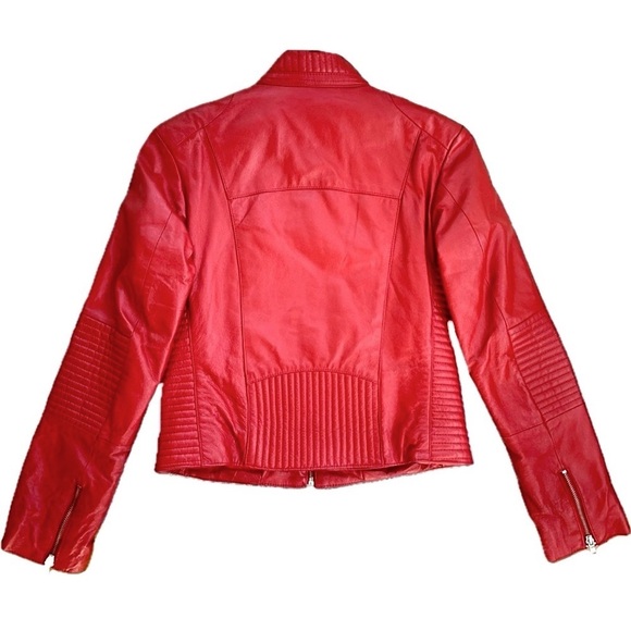 Red Leather Moto Jacket, Oscar Leopold, Quilted Lining, Women’s Sz Large - Picture 2 of 8